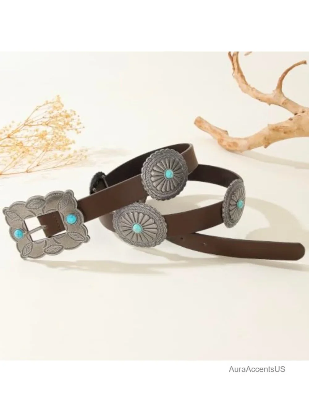 Faux Leather Western Belt Womens Turquoise Concho Cowgirl Country